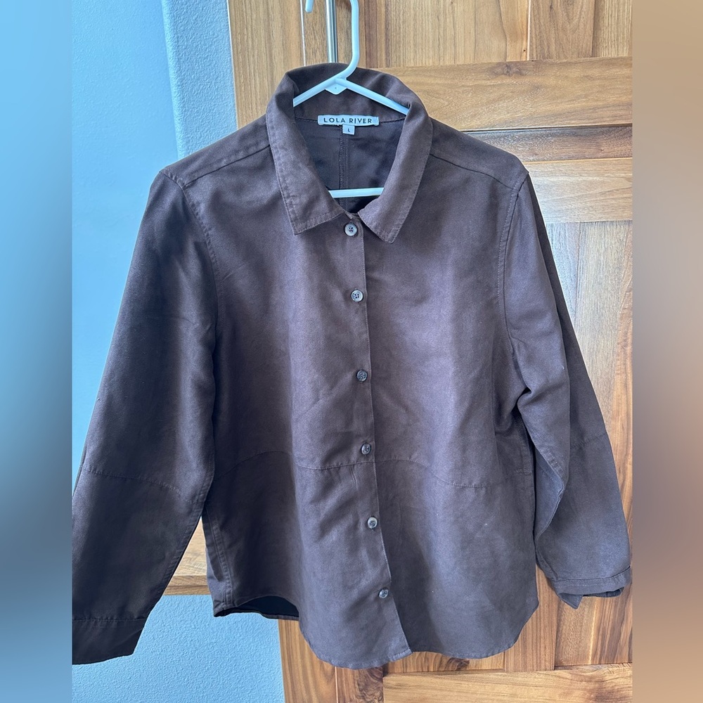 Brown Button-Front Suede Shirt